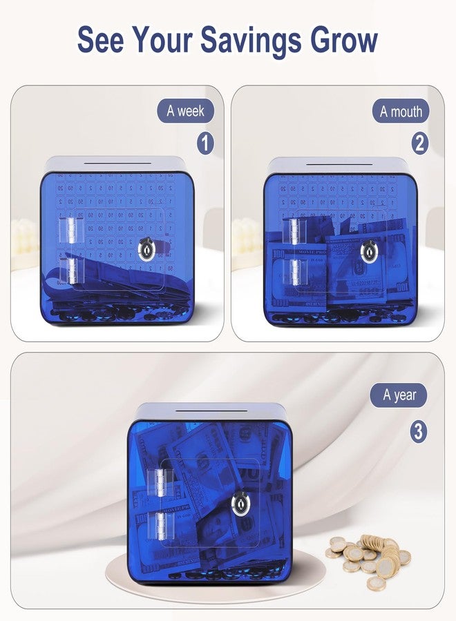 GerayMer Piggy Bank, Acrylic Money Saving Box with Key, Openable Savings Jar for Cash and Coin, with Money Target and Numbers, $1000 Challenge Money Jar, Coin Box for Birthday (Blue) - Image 2
